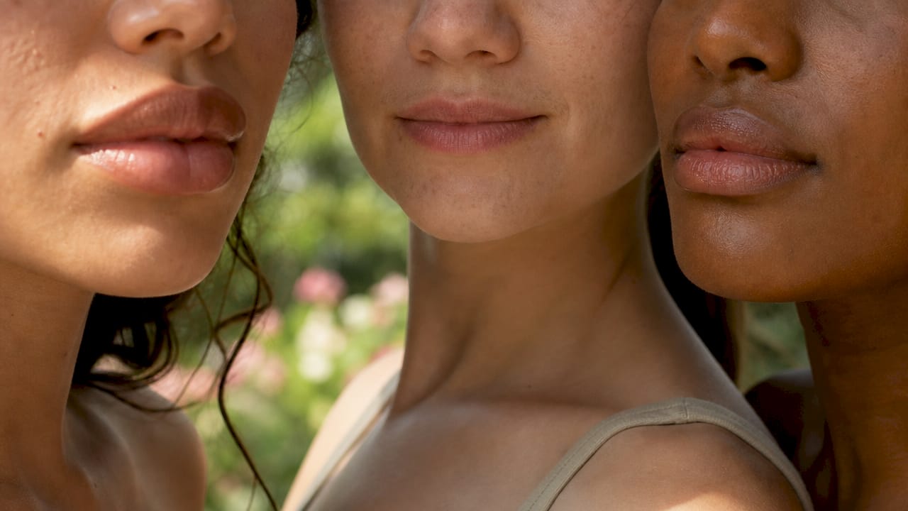 Close-up of diverse mature women's natural lip shapes