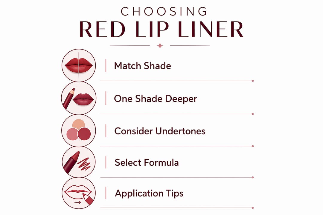 Infographic showing steps to choose red lip liner