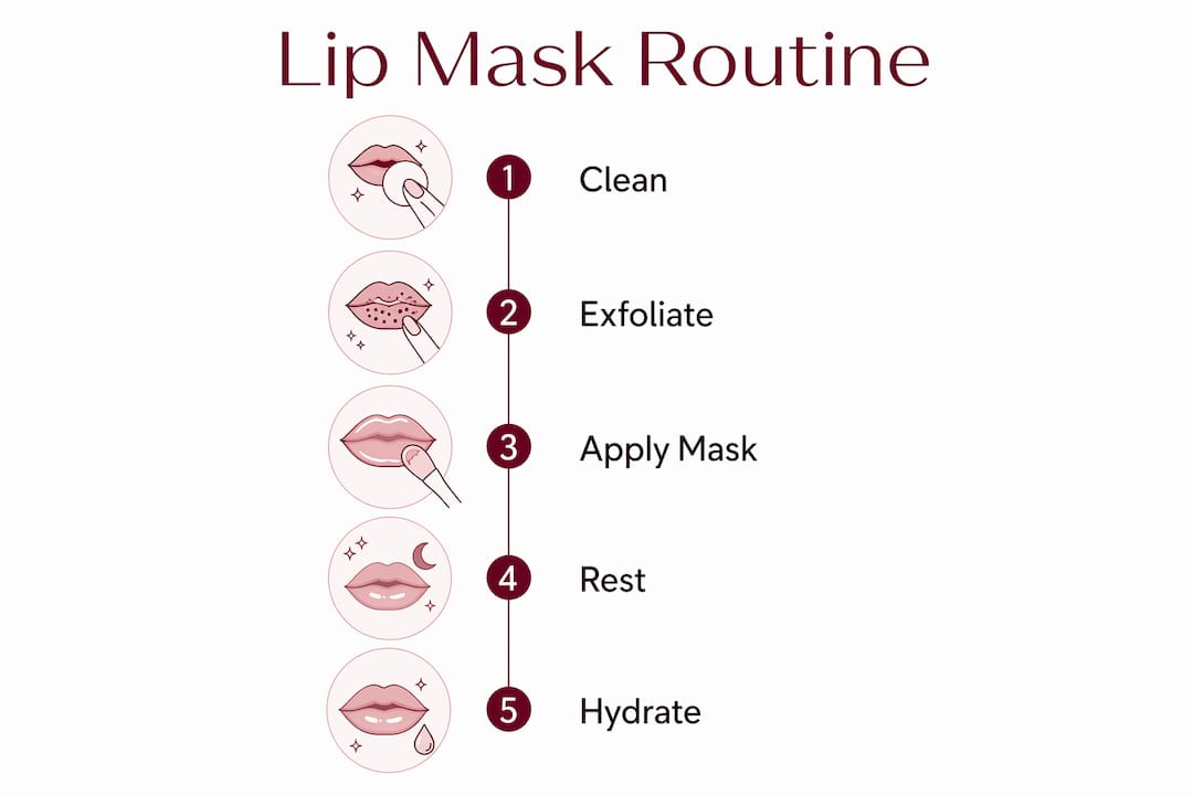 Infographic illustrating lip mask application steps
