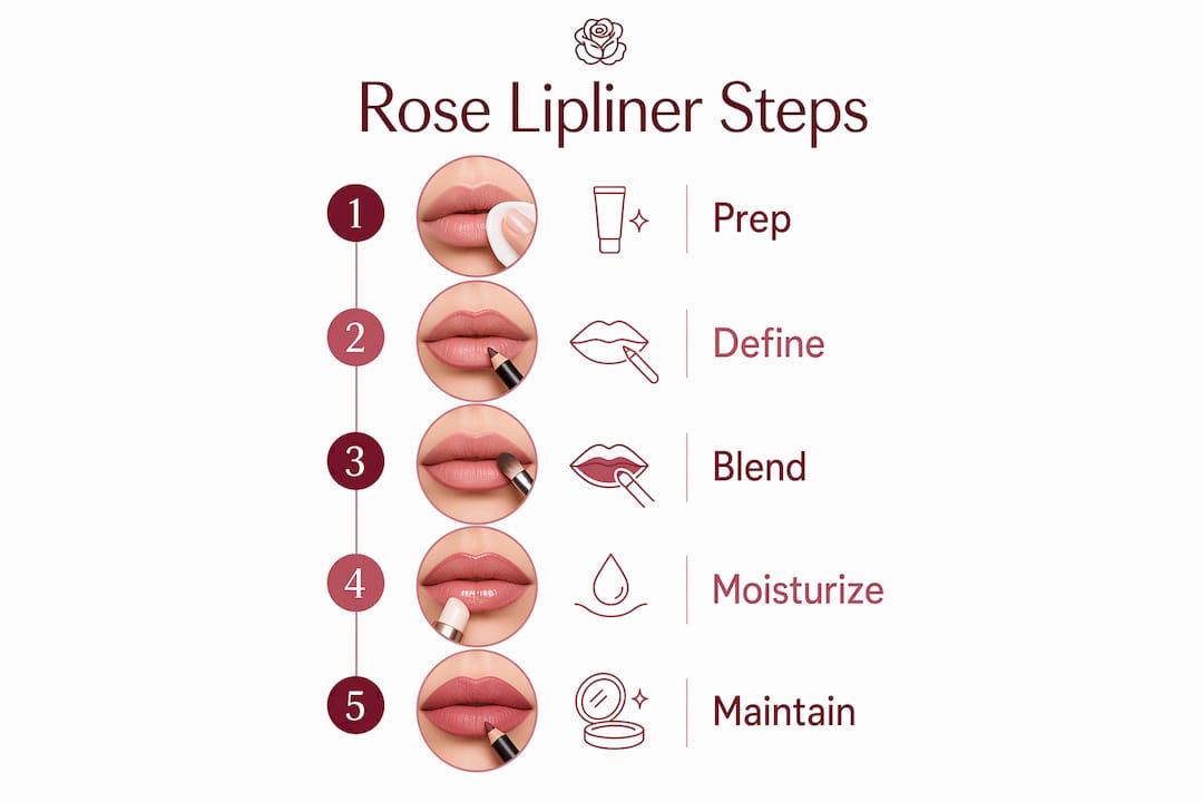Infographic illustrating rose lipliner application steps