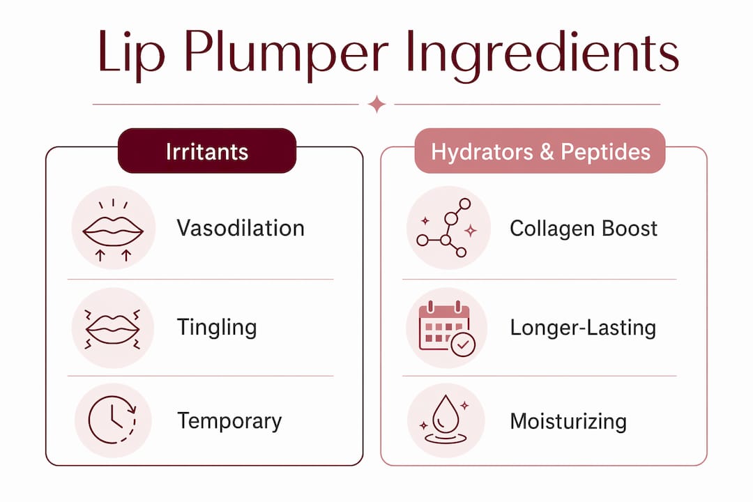 Infographic comparing lip plumper ingredient categories