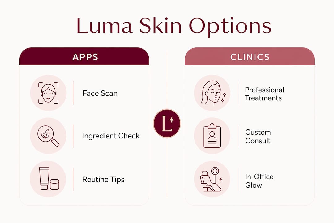 Infographic comparing Luma Skin apps and clinics