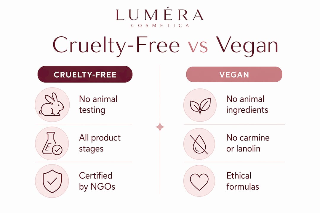 Infographic comparing cruelty-free and vegan cosmetic definitions and requirements