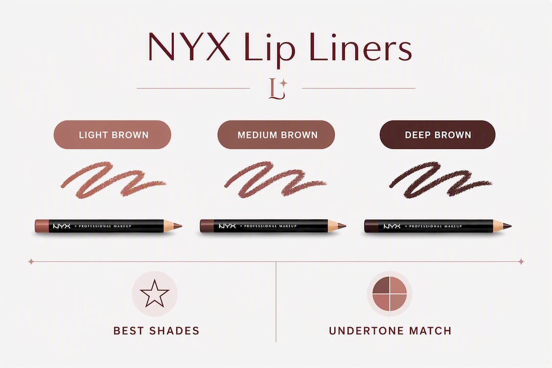 Infographic ranking NYX lip liner shades for brown skin