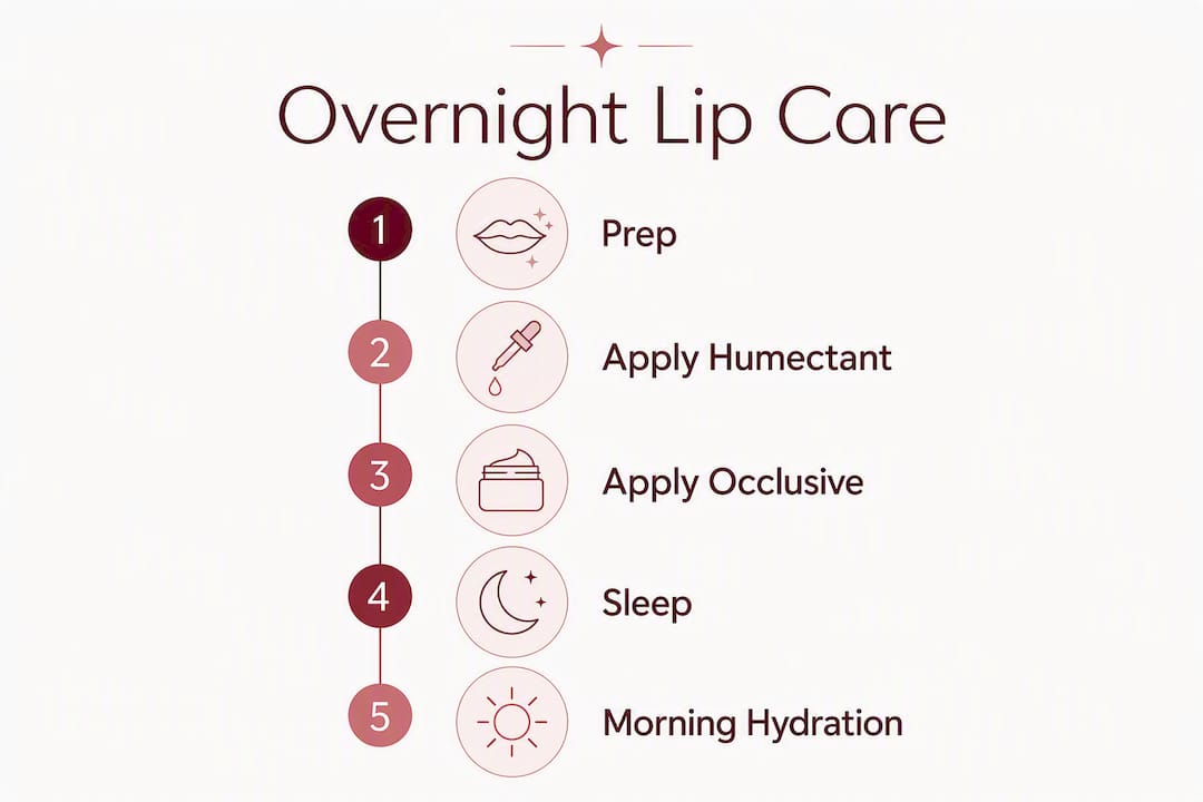 Infographic showing overnight lip treatment steps