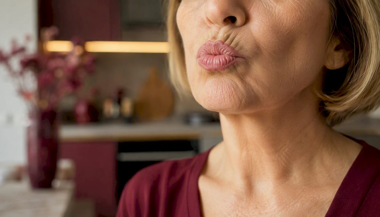 Close-up of lips performing exercises
