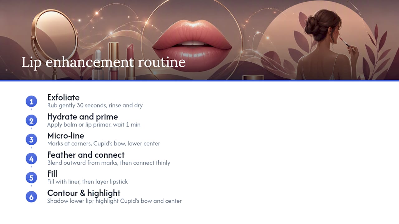 Diagram of seven-step lip enhancement routine