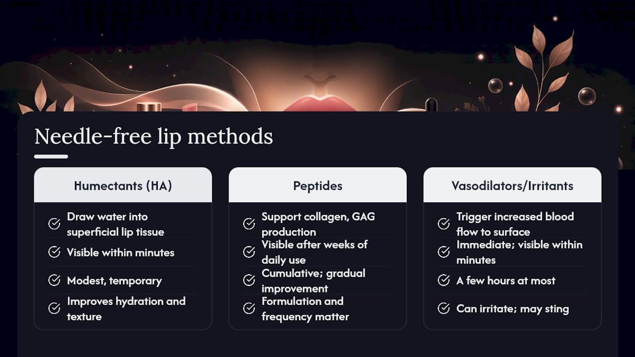Comparison diagram of needle-free lip plumping methods