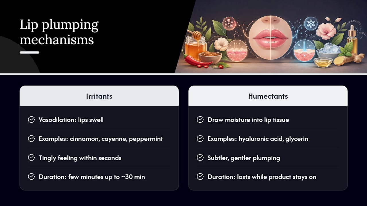Diagram showing lip plumper mechanisms irritation vs hydration