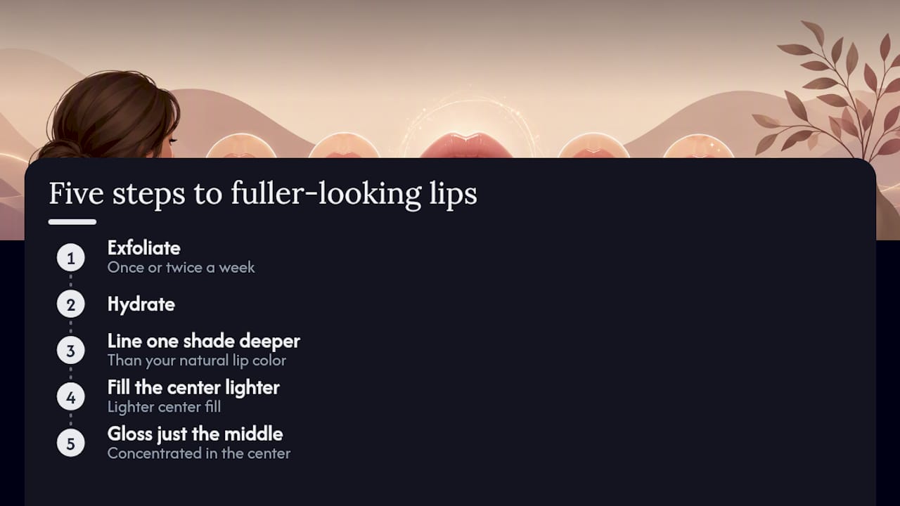 Diagram of lip makeup steps for fullness