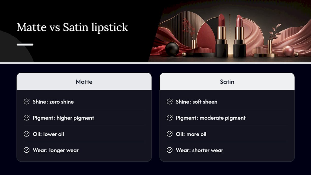 Diagram comparing matte and satin lipstick features