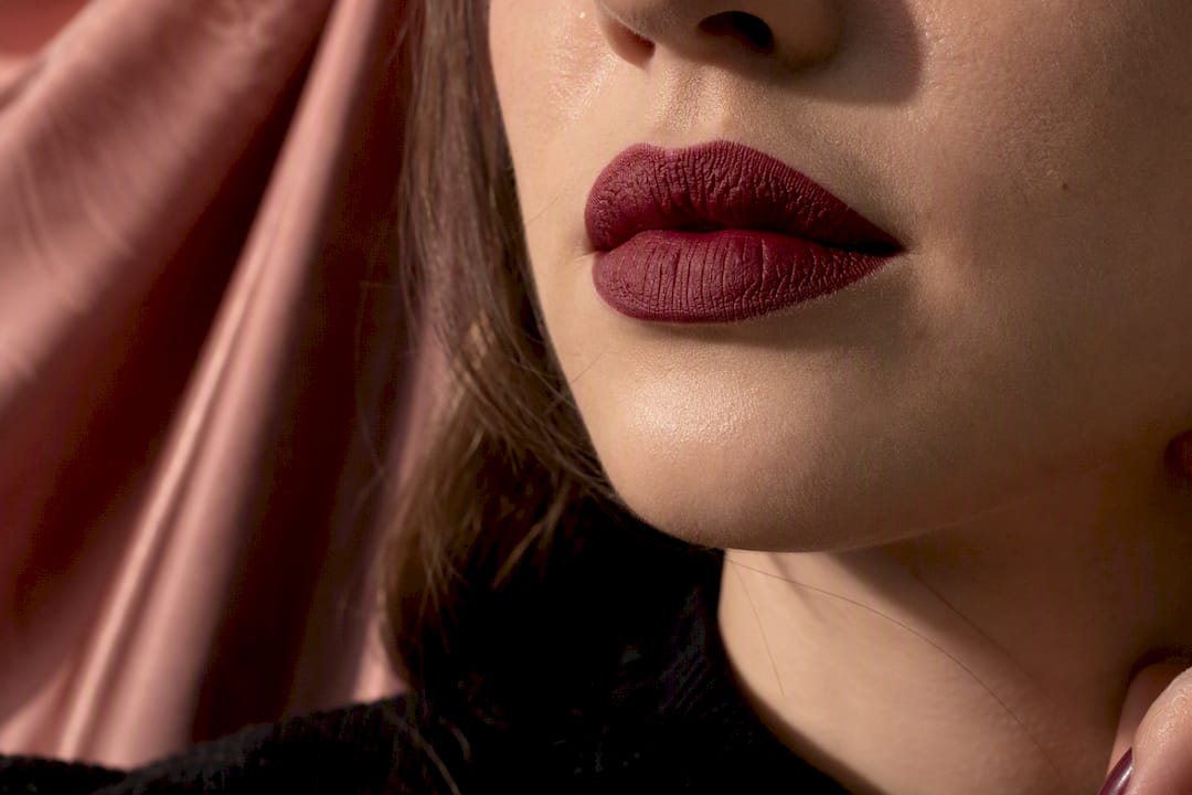 Close-up of lips wearing matte lipstick