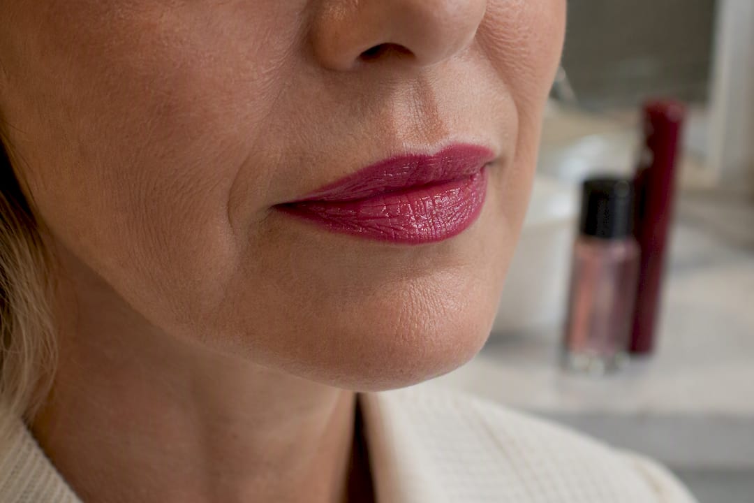 Close-up of lip stain on lips