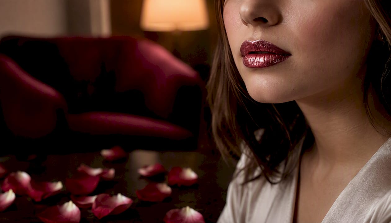 Metallic lipstick shimmering on lips