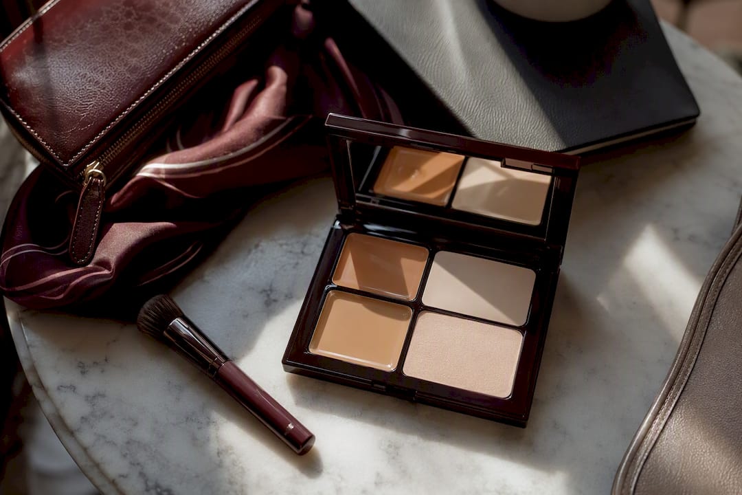 Compact makeup palette with cream and powder shades