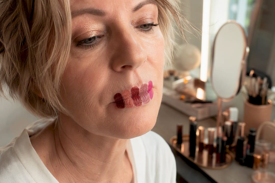 Five lipstick shades swatched on lips