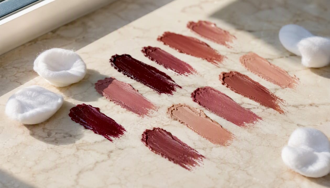 Lipstick color swatches for various skin tones