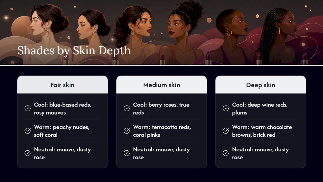Diagram matching lipstick shades to skin tones and undertones