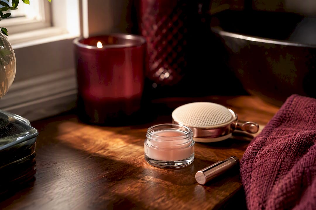 Lip preparation tools on marble vanity