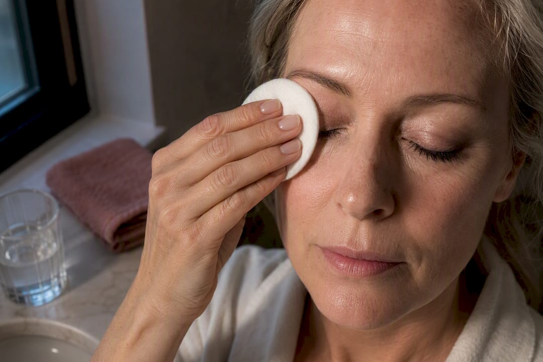 Woman gently removing eye makeup