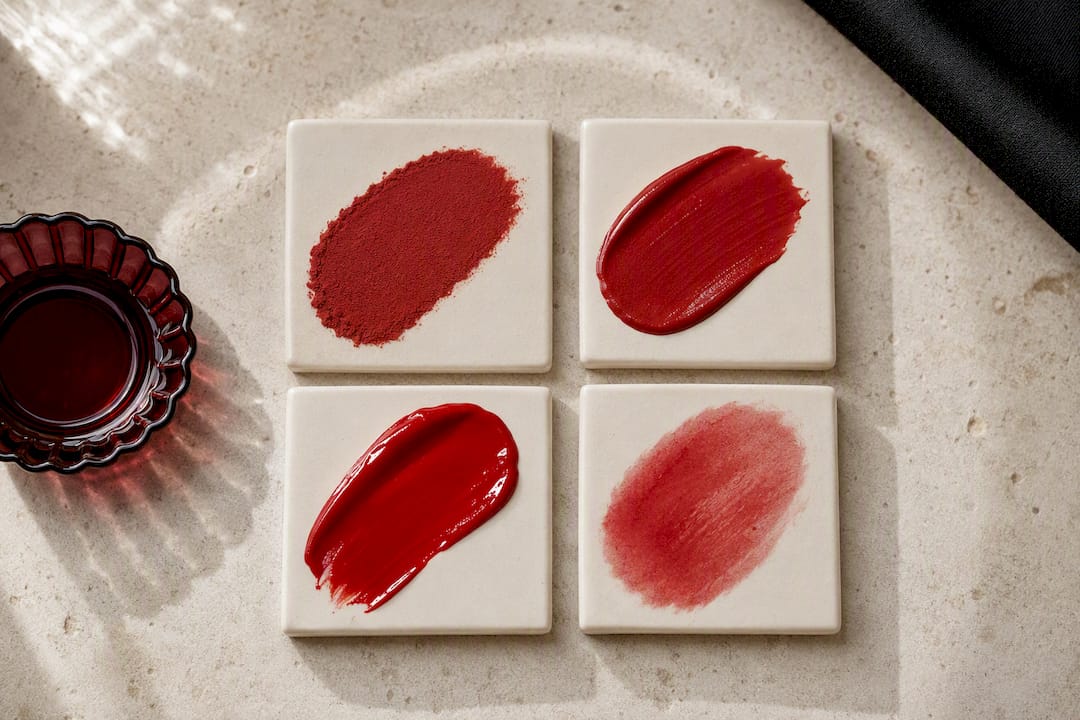 Four red lipstick finish textures