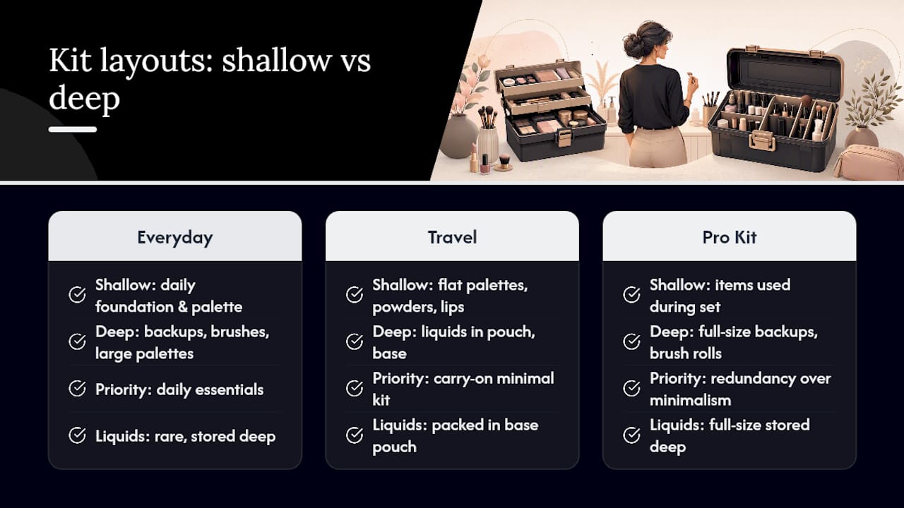 Comparison of three makeup kit layouts