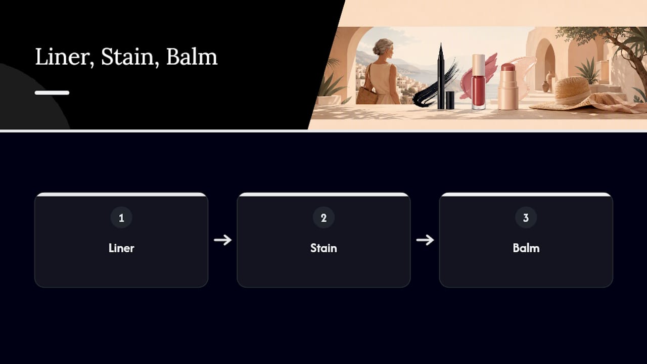 Three-step liner stain balm lip sequence