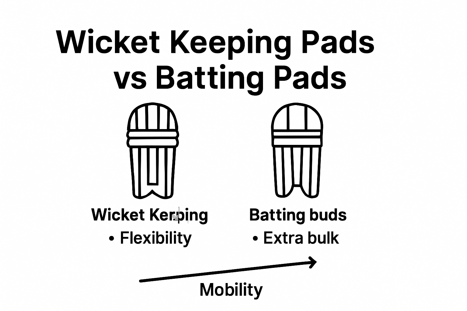 Comparison of wicket keeping pads and batting pads showing key differences