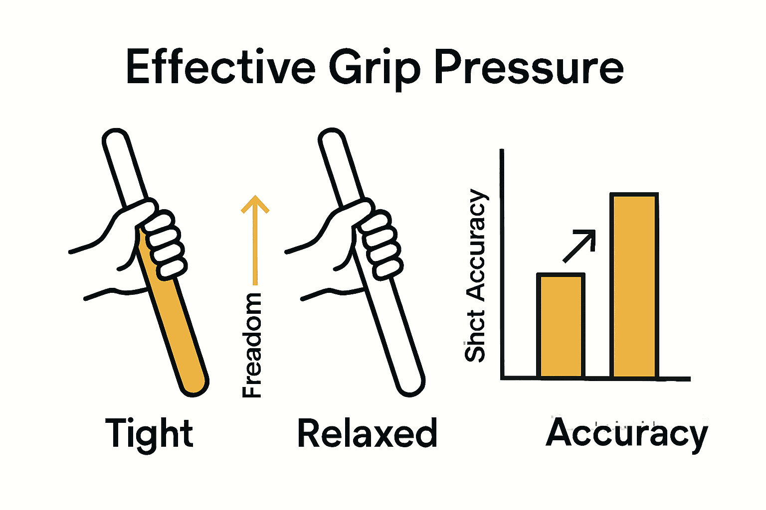 Infographic comparing tight and relaxed cricket bat grip styles with impact on shot control.