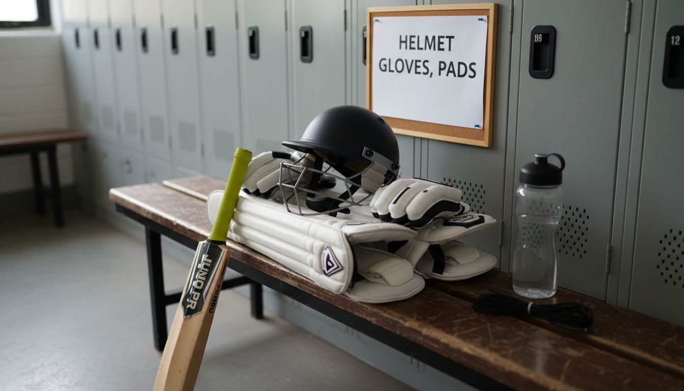 Essential junior cricket kit laid out