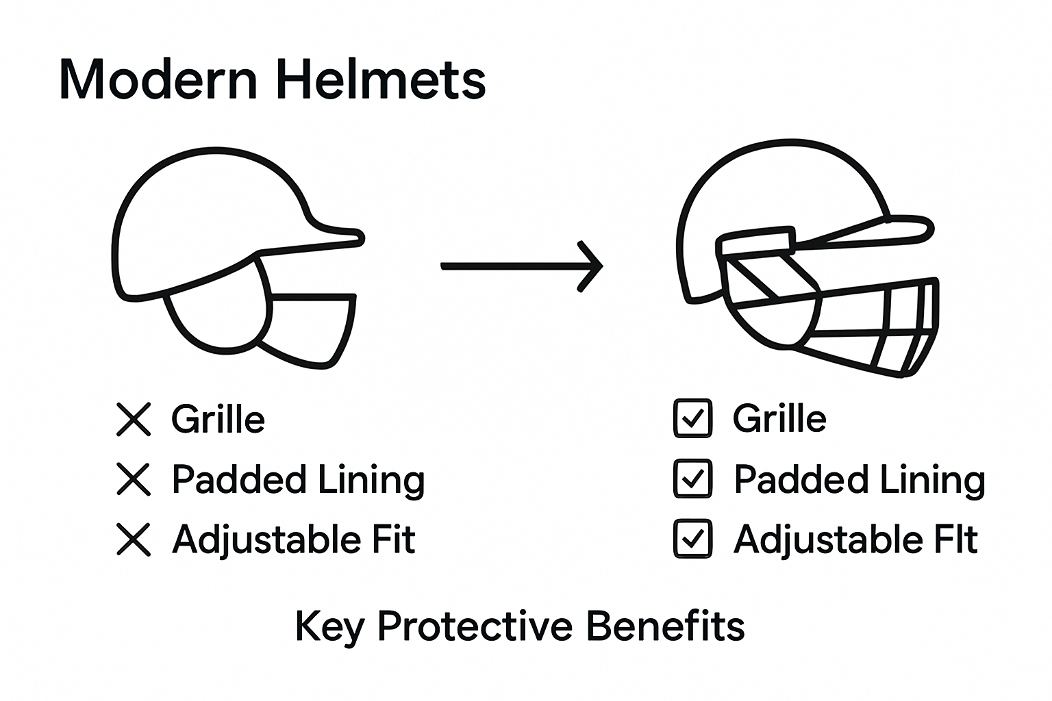 Infographic comparing modern and old cricket helmets