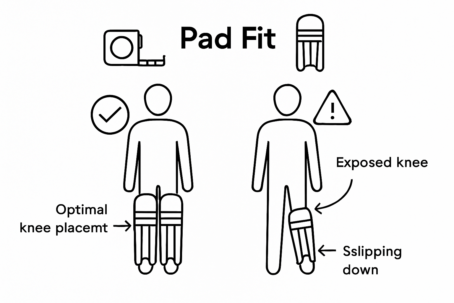Proper vs improper cricket pad fit infographic