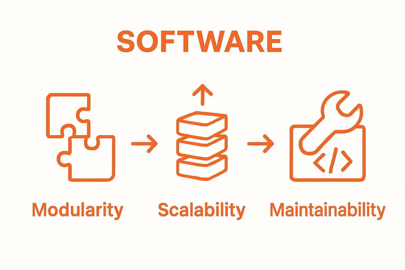 Infographic of modularity, scalability, maintainability