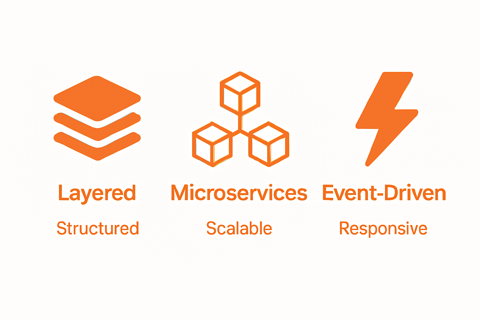 Layered vs. Microservices vs. Event-Driven Architecture visual comparison