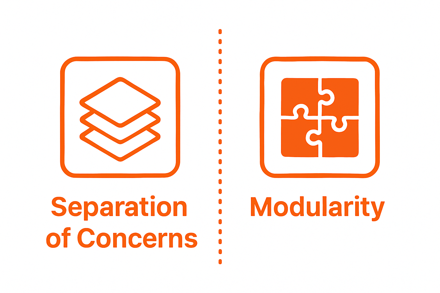 Comparison of separation of concerns vs. modularity principles icons