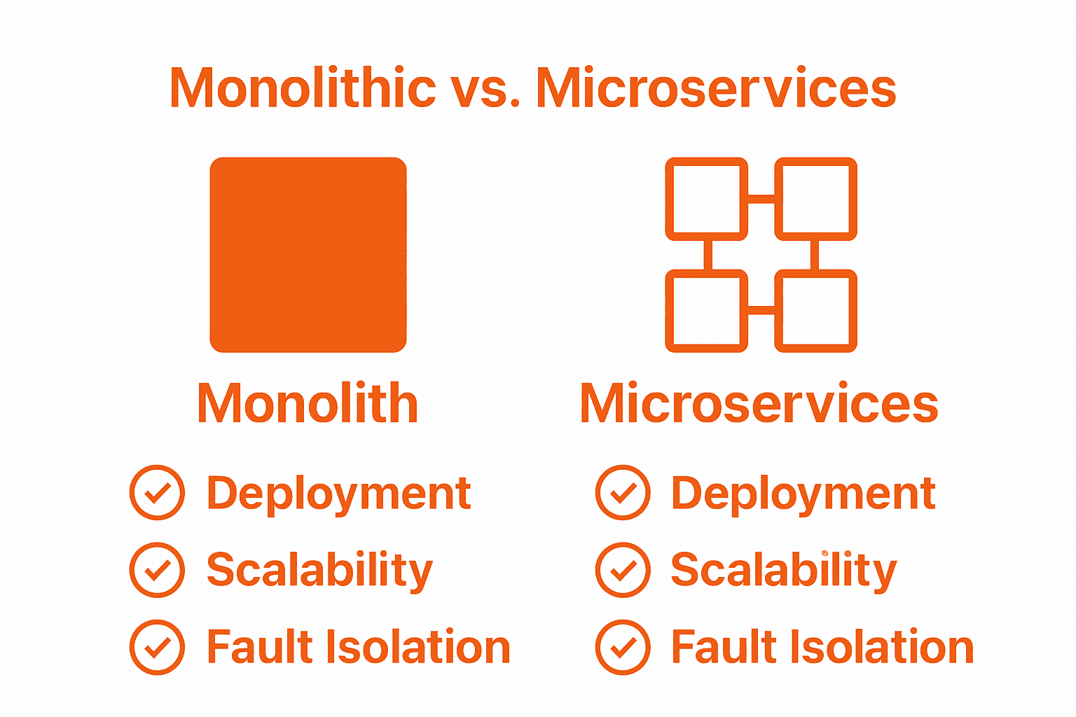 Visual comparison: Monolithic vs. Microservices architecture