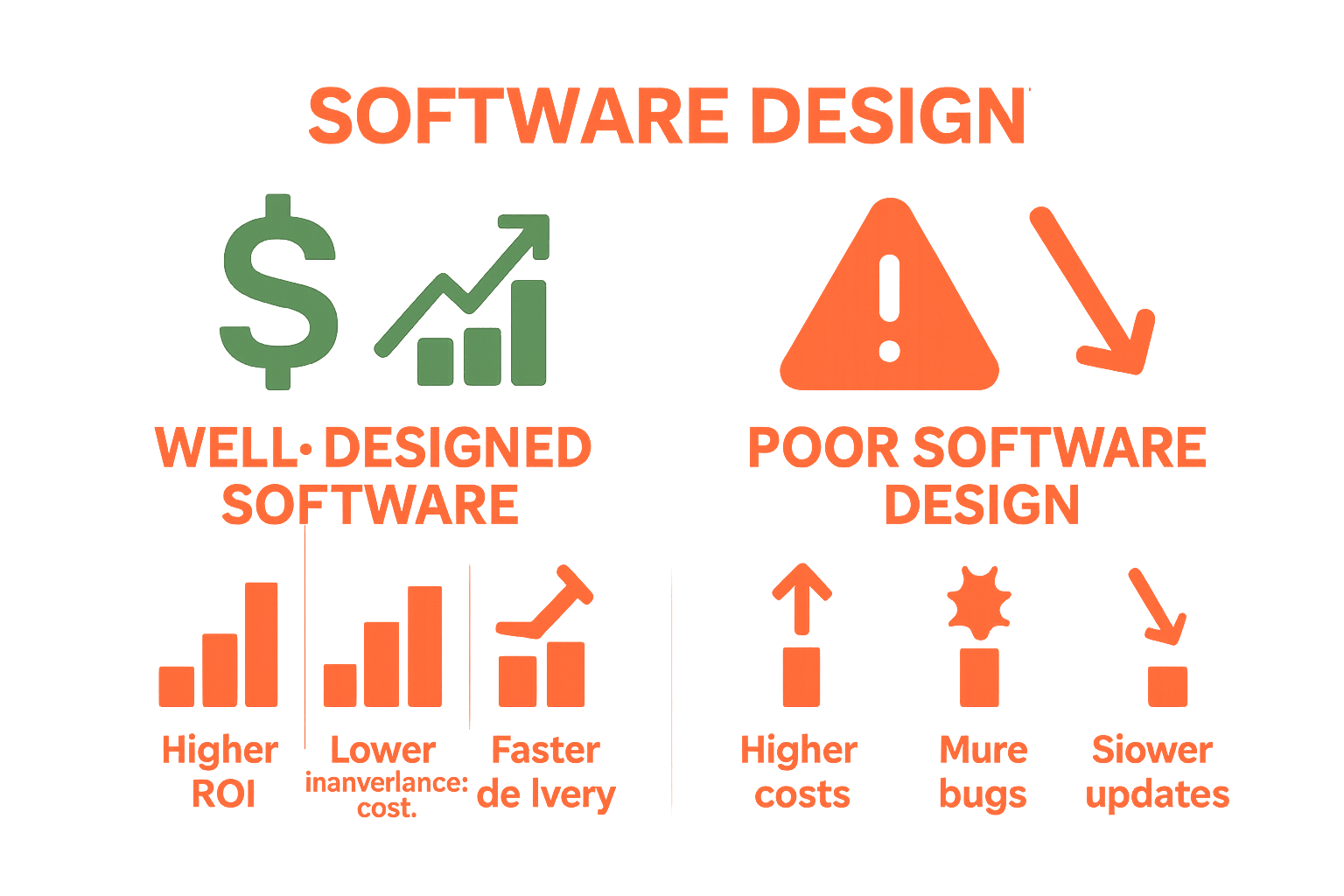 Infographic comparing well-designed and poor software outcomes