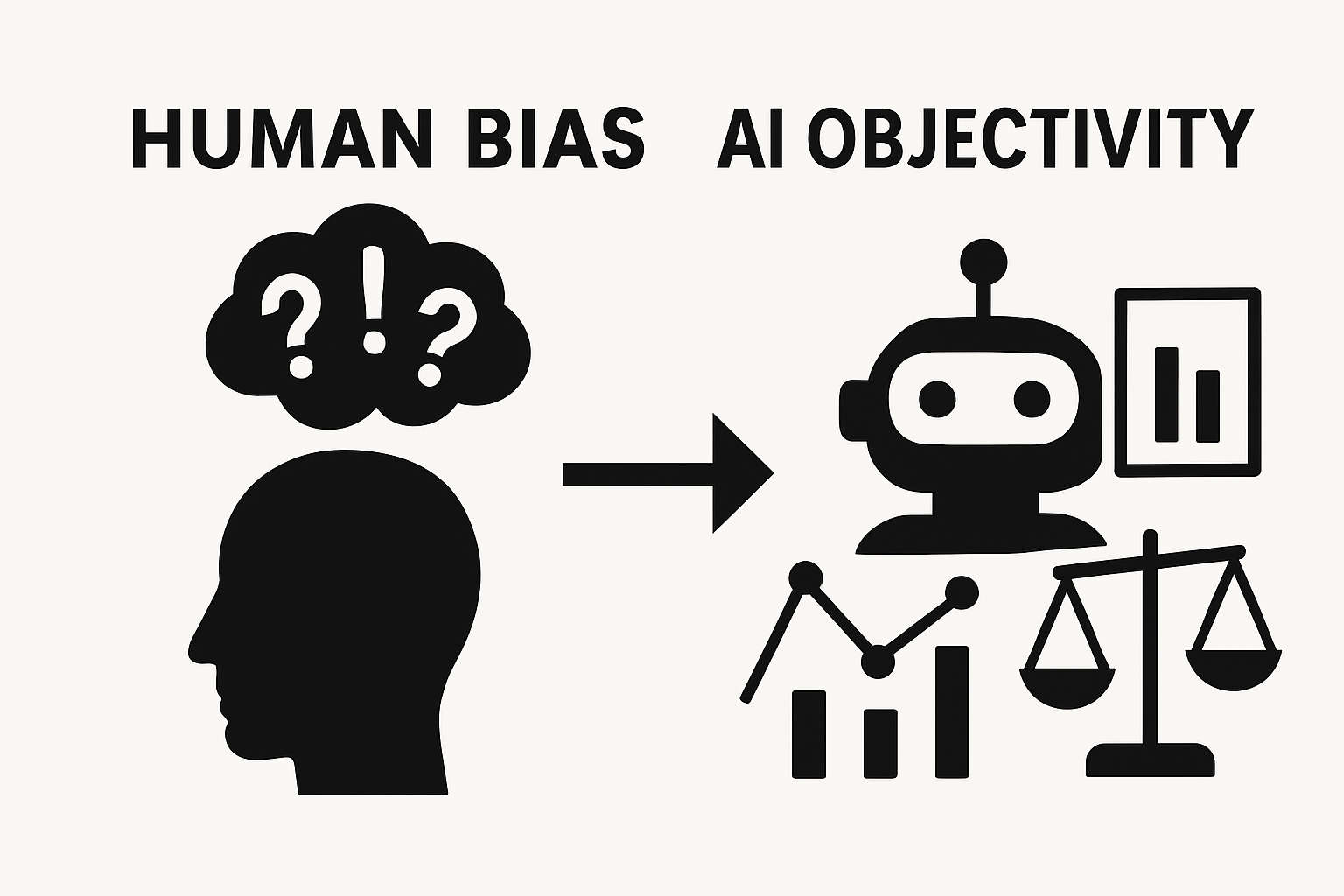 Infographic comparing human bias with AI neutrality in business decisions