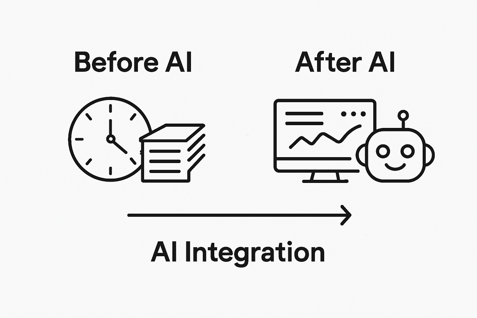 Before and after AI integration process comparison between manual and automated workflows