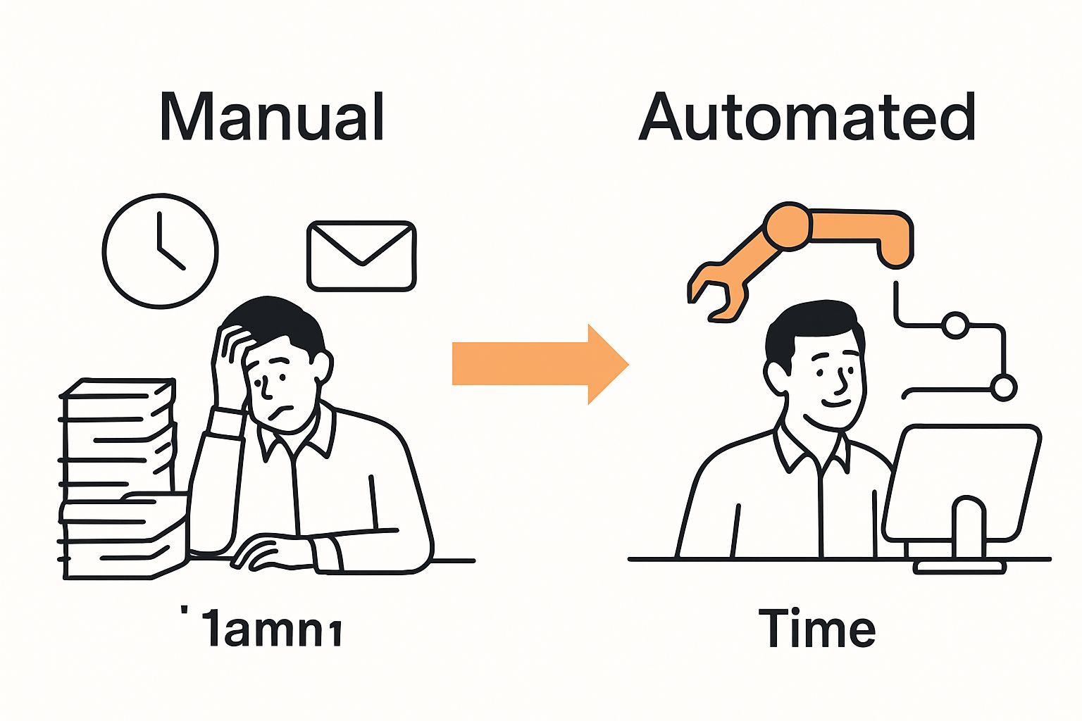 Before and after comparison of manual vs automated business tasks