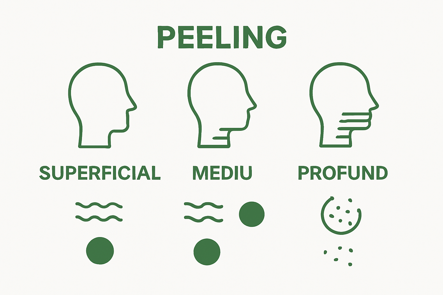 Infographic illustrating superficial vs. medium vs. deep chemical peels