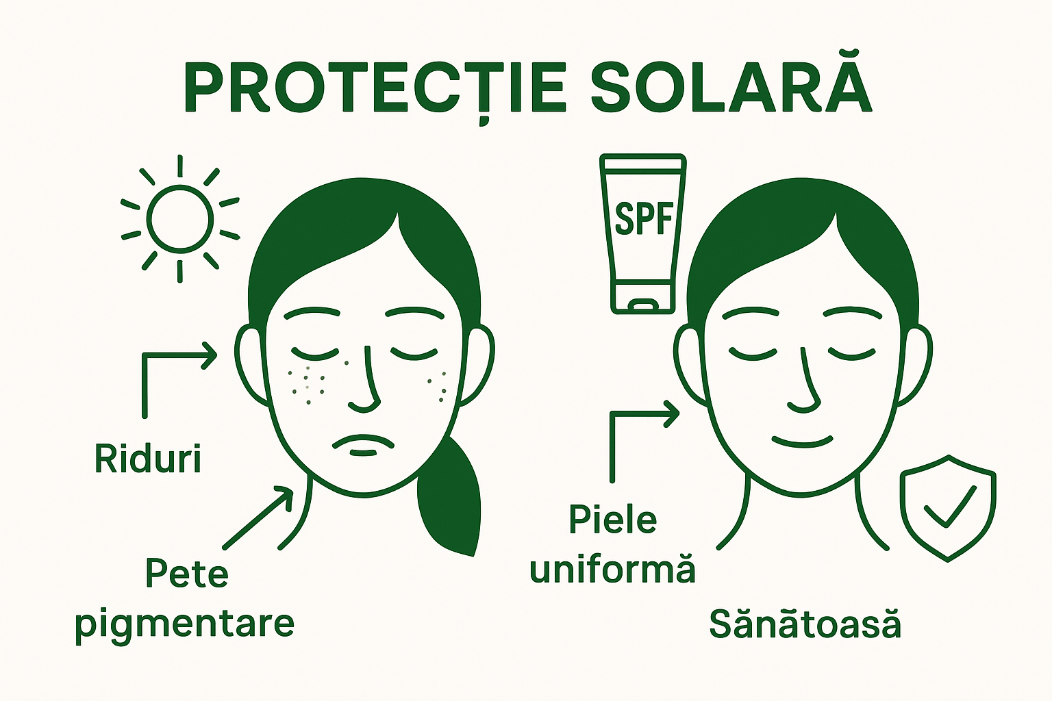 Comparație vizuală protecție solară corectă vs. lipsă protecție