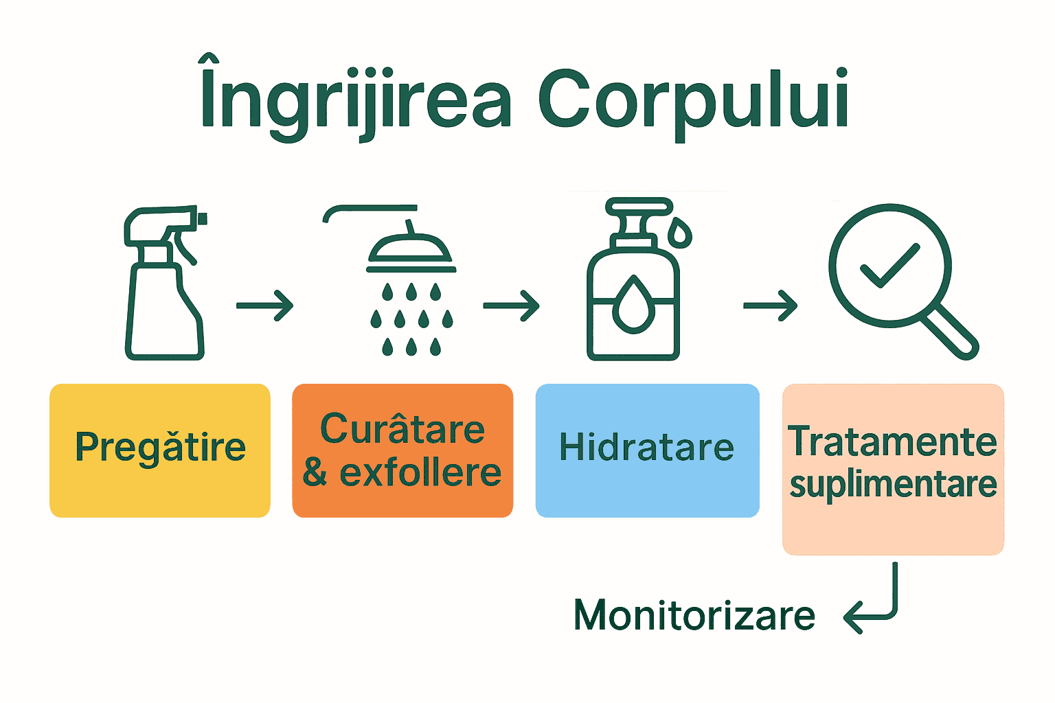 Infografic cu cei 5 pași esențiali ai îngrijirii corpului