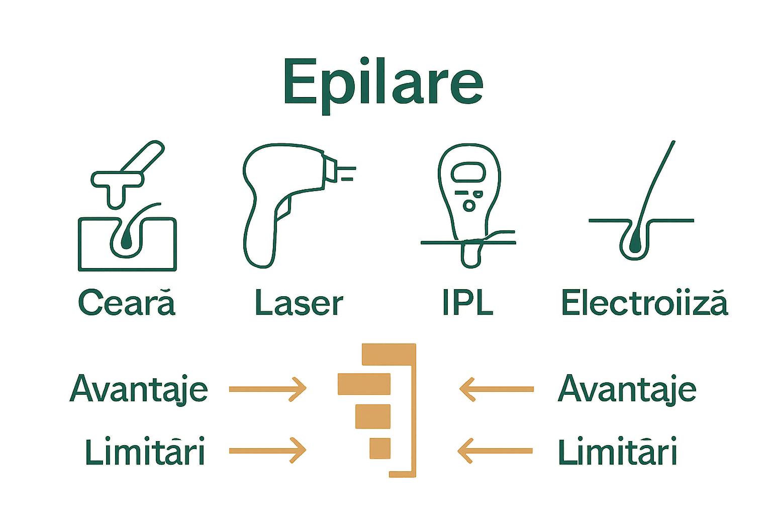 Infografic comparativ metode epilare profesională