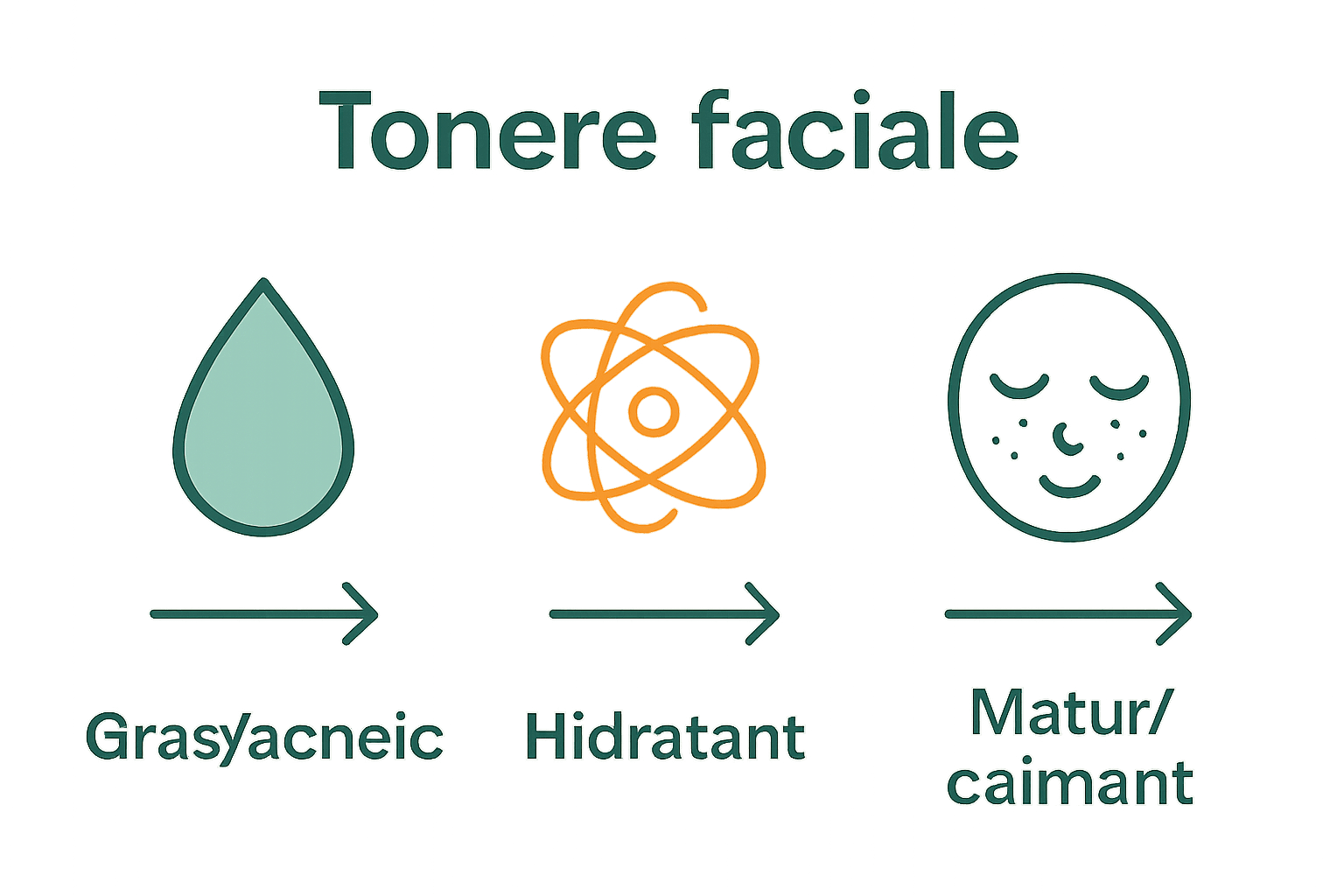 Infografic cu categorii de tonere faciale și pictograme distinctive