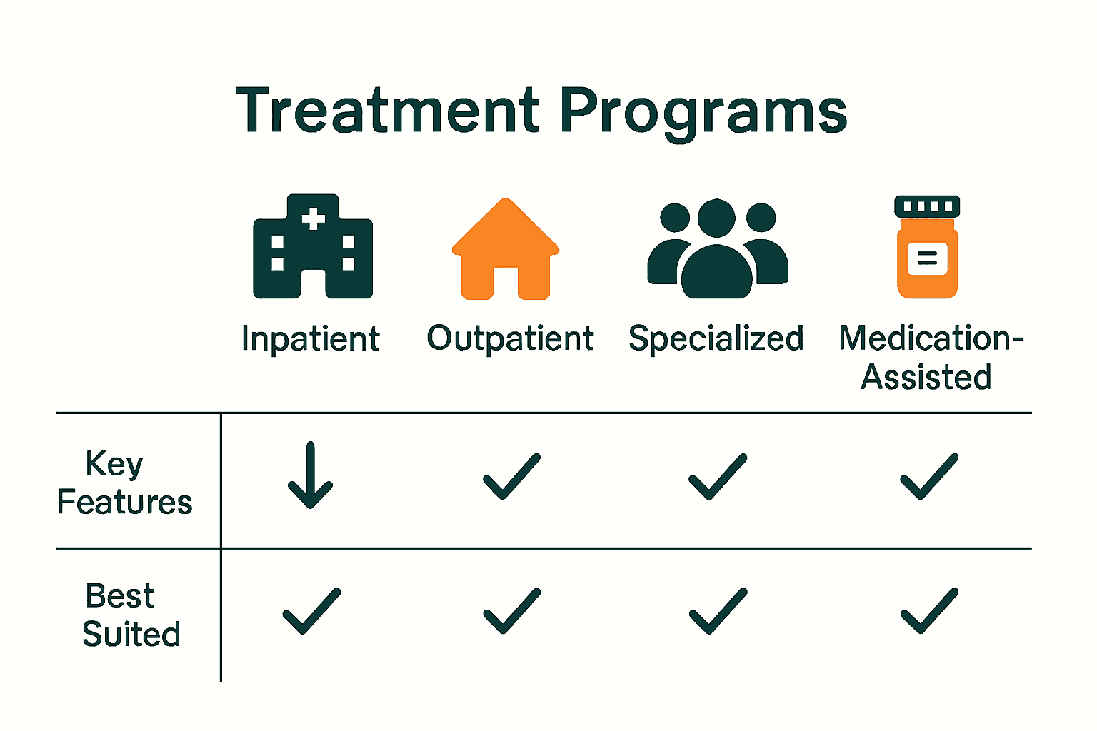 Infographic comparing 2025 addiction treatment program types