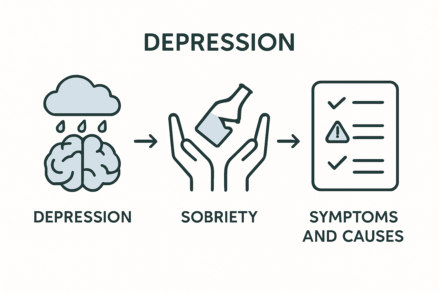 Infographic linking depression, sobriety, symptoms