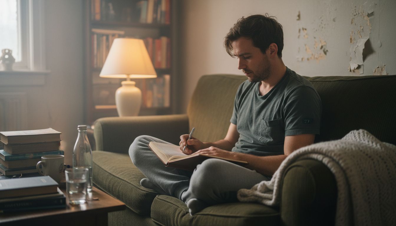 Person journaling during evening recovery routine