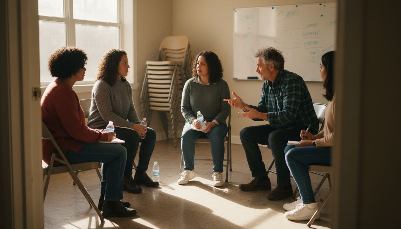 Diverse support group meeting discussion