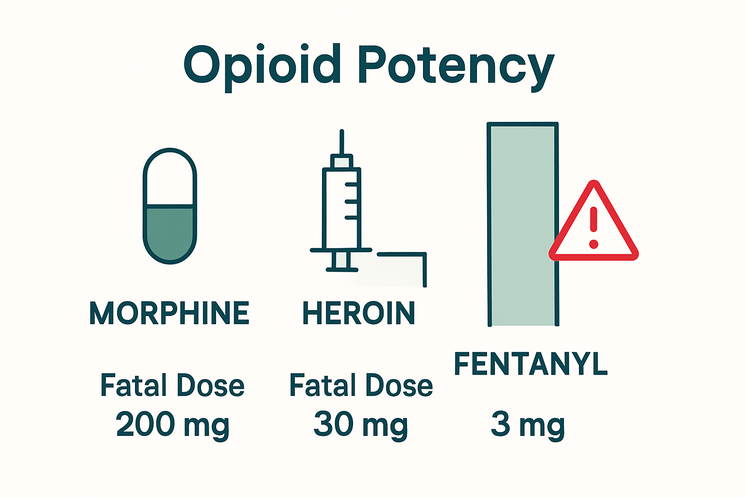 Bar chart showing opioid potencies and fatal doses